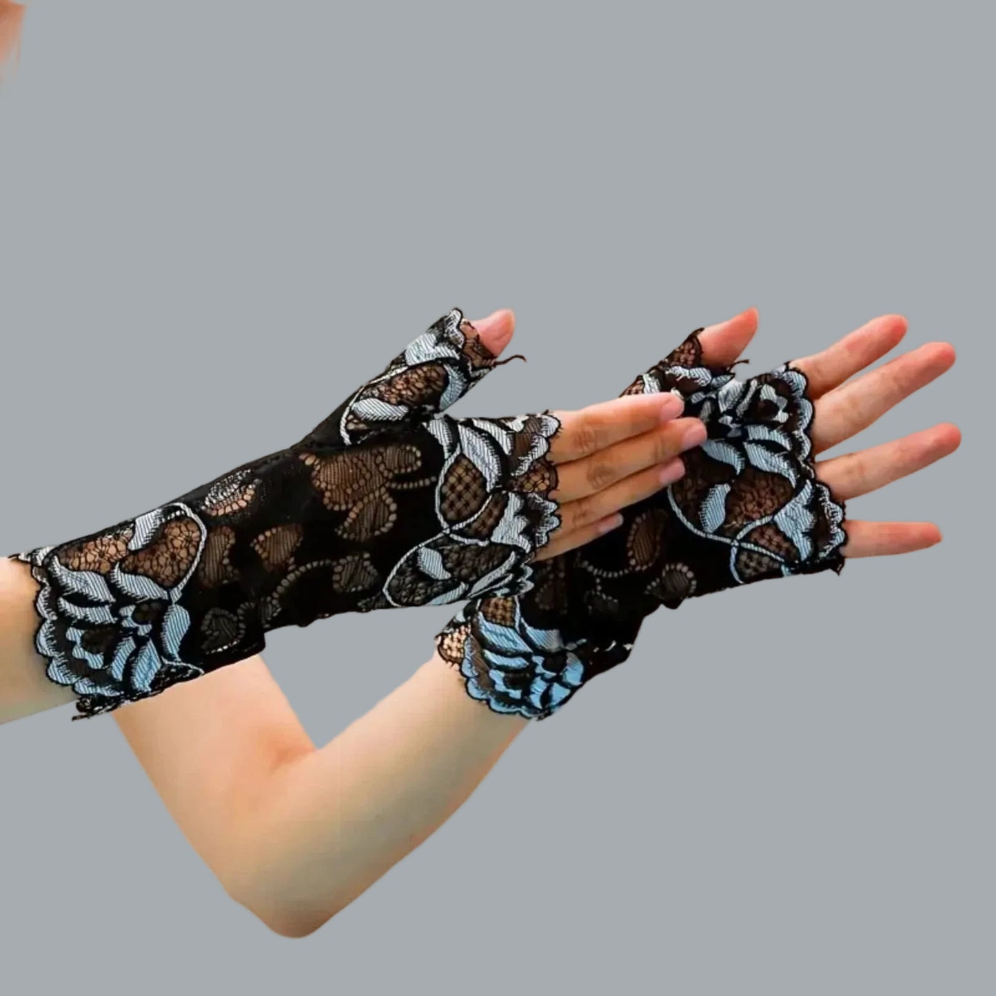 Elegant Lace Fingerless Gloves for Women Black & Gray