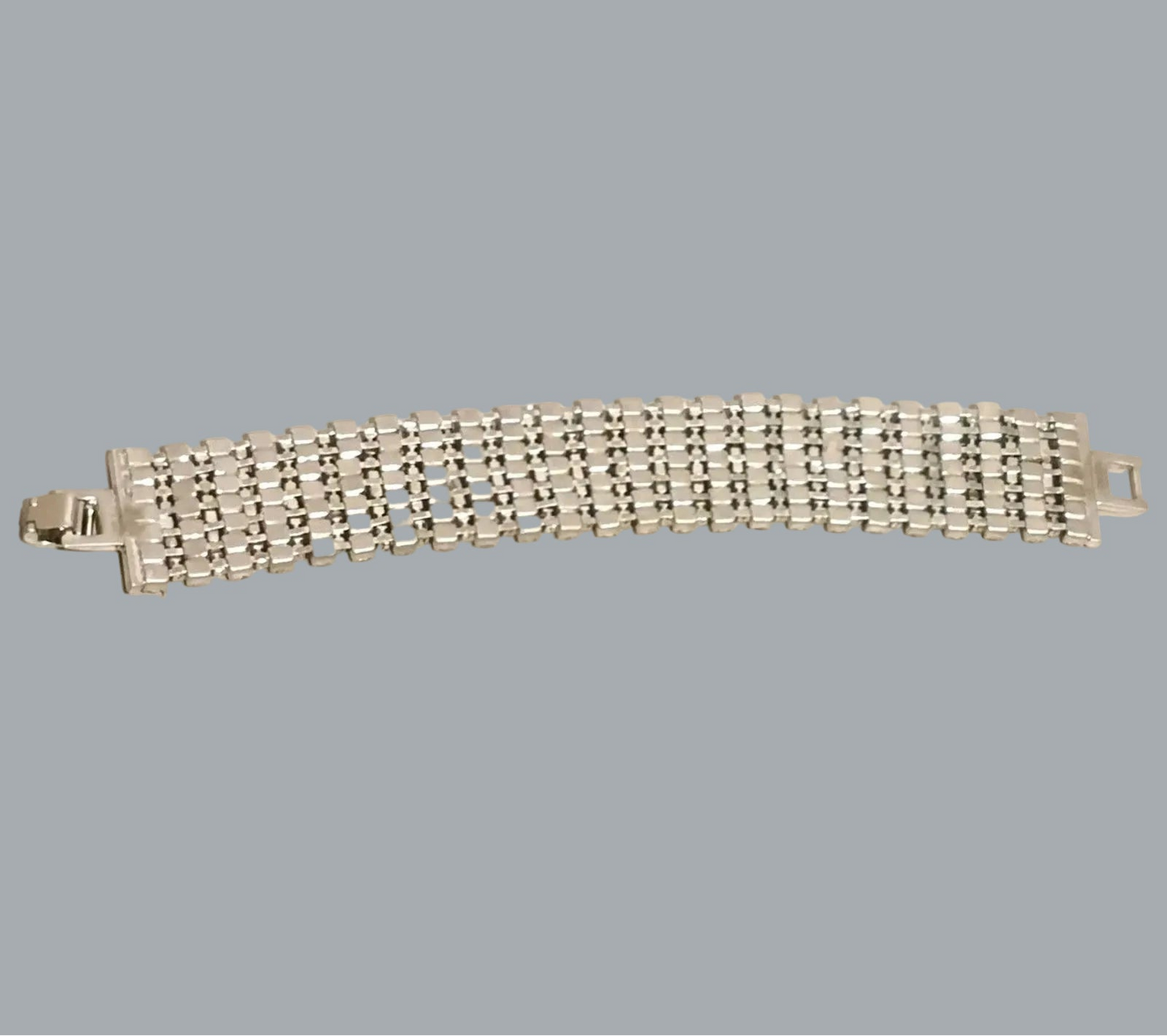 Vintage 7-Row Rhinestone Bracelet Silver Tone Box Clasp 6.5” x 1”
