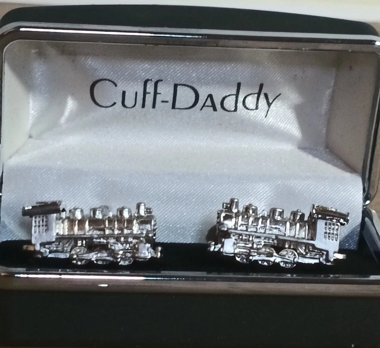 Cuff-Daddy Silver Locomotive Train Cufflinks in Box Railroad Gift