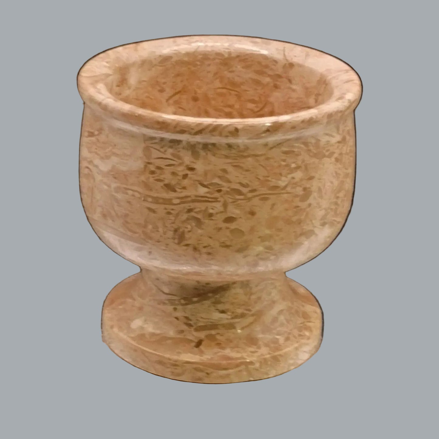 Pakistani Fossil Stone Marble Mortar Bowl 3.5" Carved Footed Cup