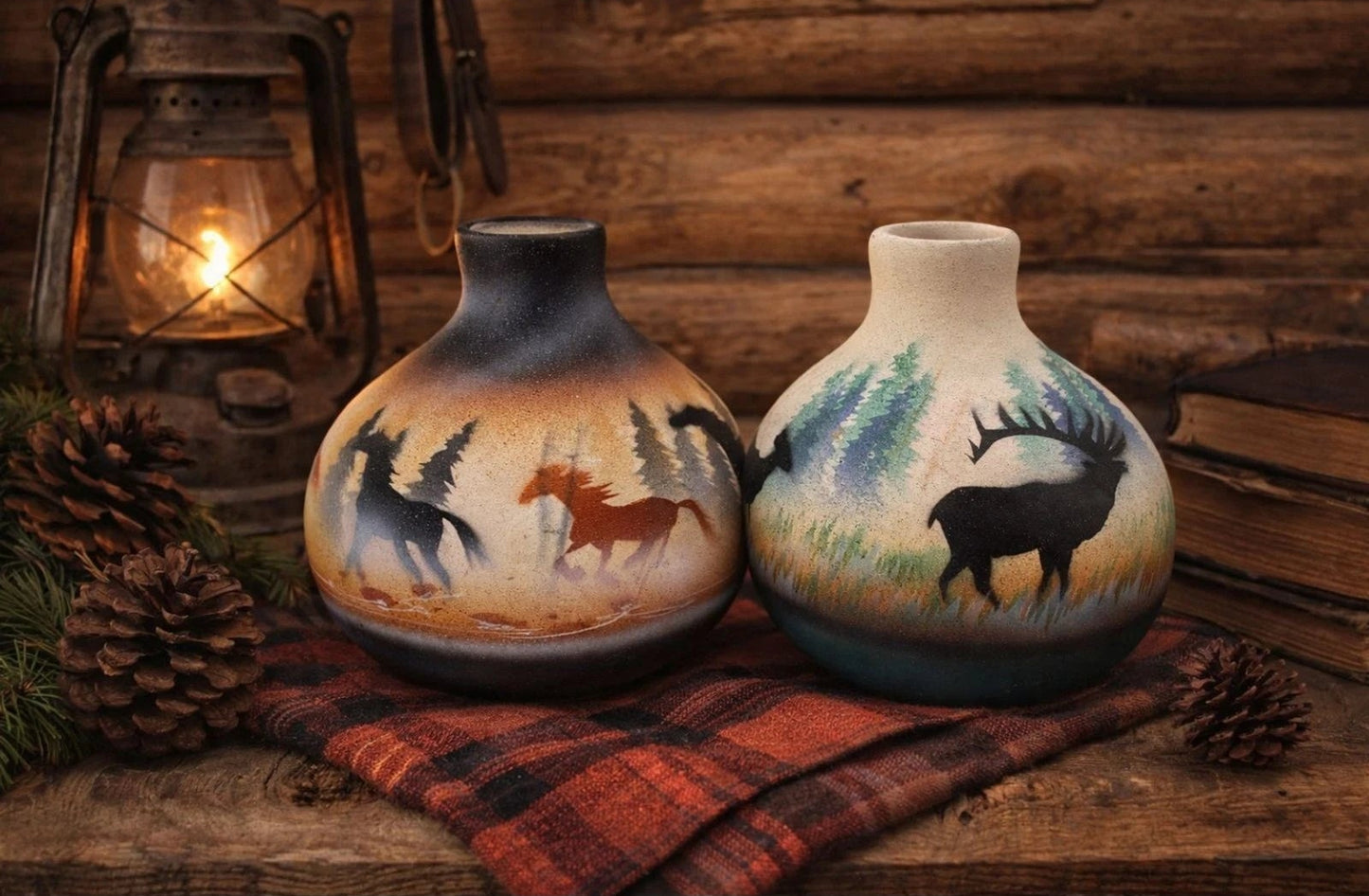 T. Blau Signed “Born Free” Cedar Mesa Mini Pottery 2pc Set