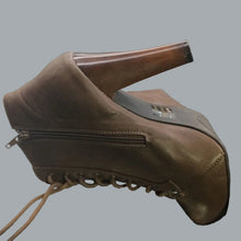 Load image into Gallery viewer, Charlotte Russe Taupe Lace-Up Platform Ankle Booties Side Zip Sz 10
