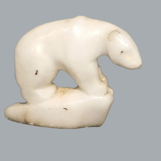 Hand Carved White Stone Polar Bear Figurine 2.5" Mini Wildlife Decor