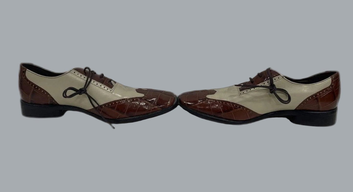 Stacy Adams Croc Embossed Two-Tone Dress Shoes 8.5 Beige Brown Oxford
