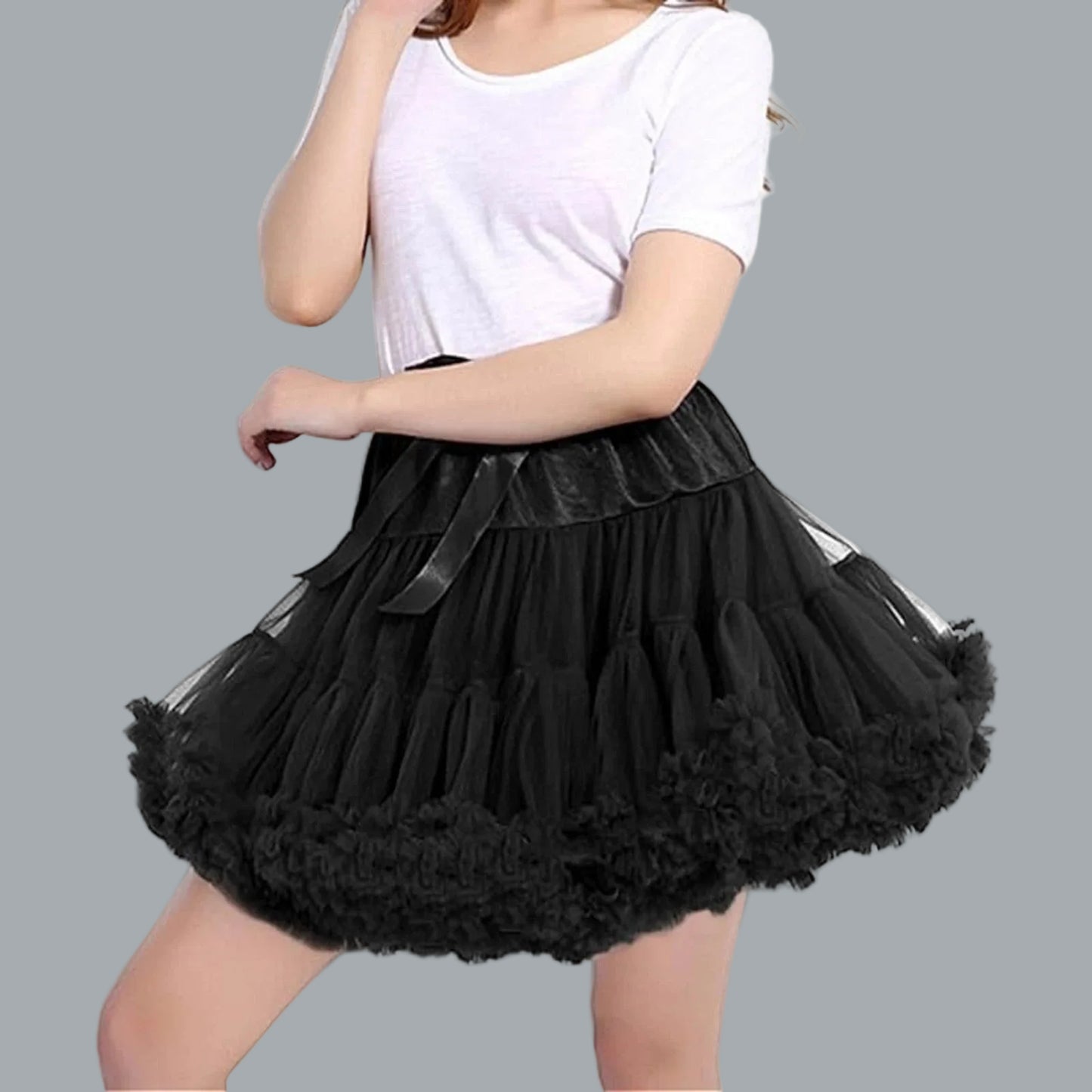 Petticoat Skirt Adult Puffy Tutu Layered Ballet Tulle Dress Costume Black OSFM