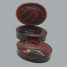 Load image into Gallery viewer, Vintage Japanese Lacquer Nesting Boxes Set - 6&quot;, 5&quot;, 4&quot; Red &amp; Black Marbled Jars
