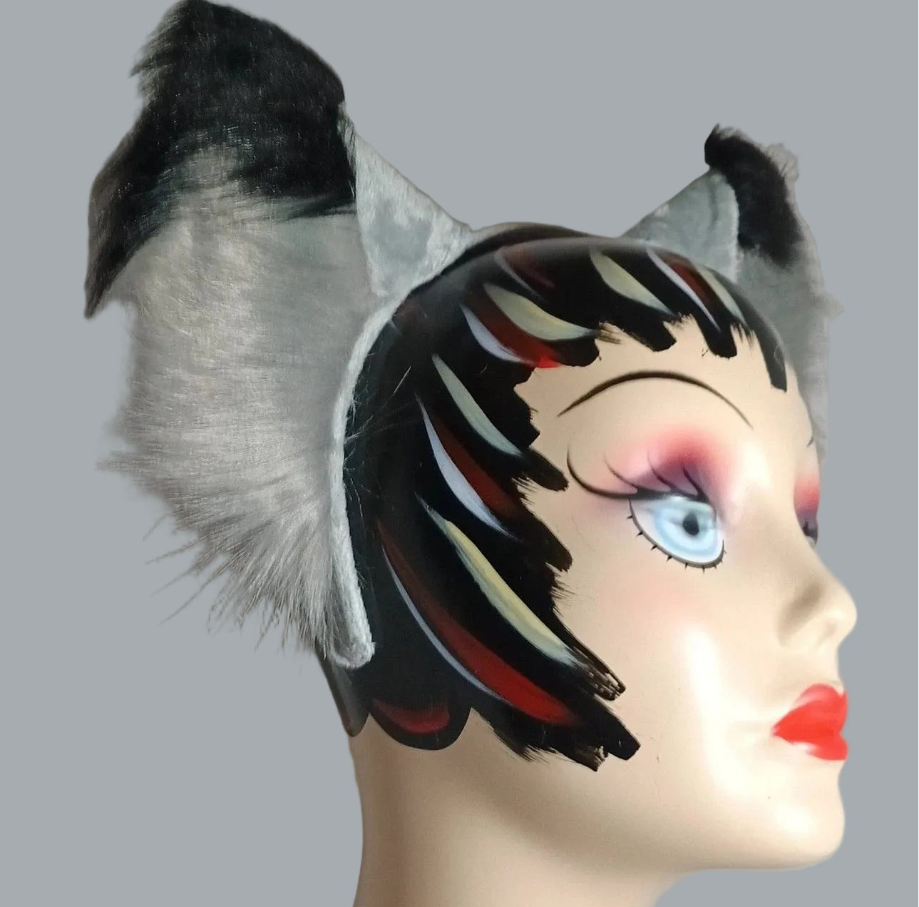 Gray Black Furry Fox Ears Headband Earmuffs Cosplay Costume Accessory