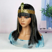 Load image into Gallery viewer, Egyptian Queen Costume Wig Black Hair 14inch Straight Synthetic + Bangs Cosplay
