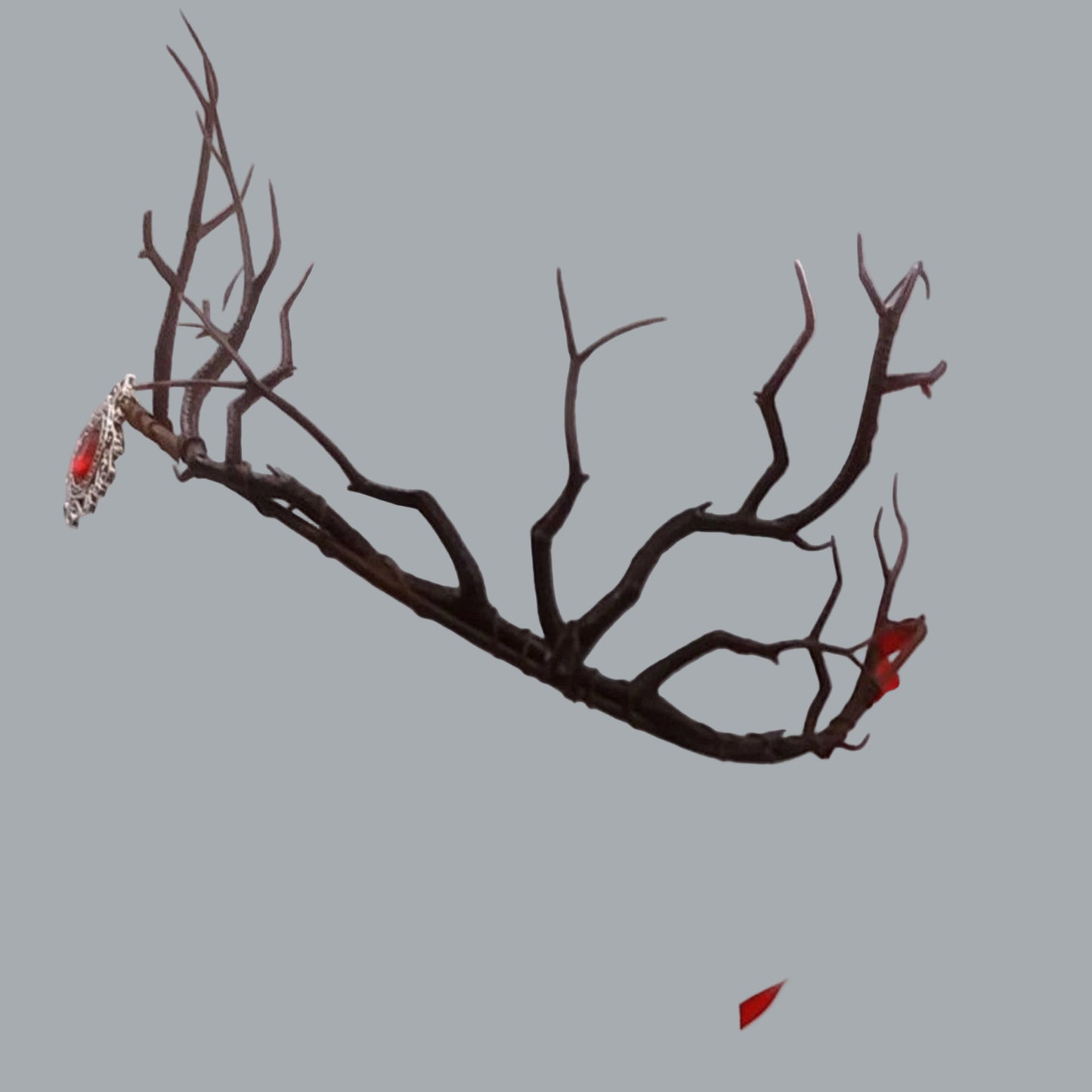 Woodland Antler Crown with Red Gemstone Red Ribbon Ties OSFM