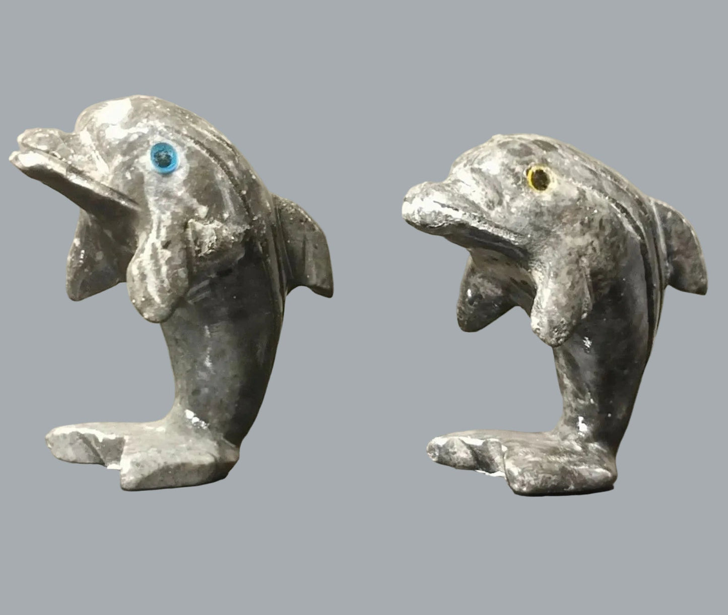 Vintage Peruvian Carved Stone Dolphin Figurines Pair 1.25" Mini