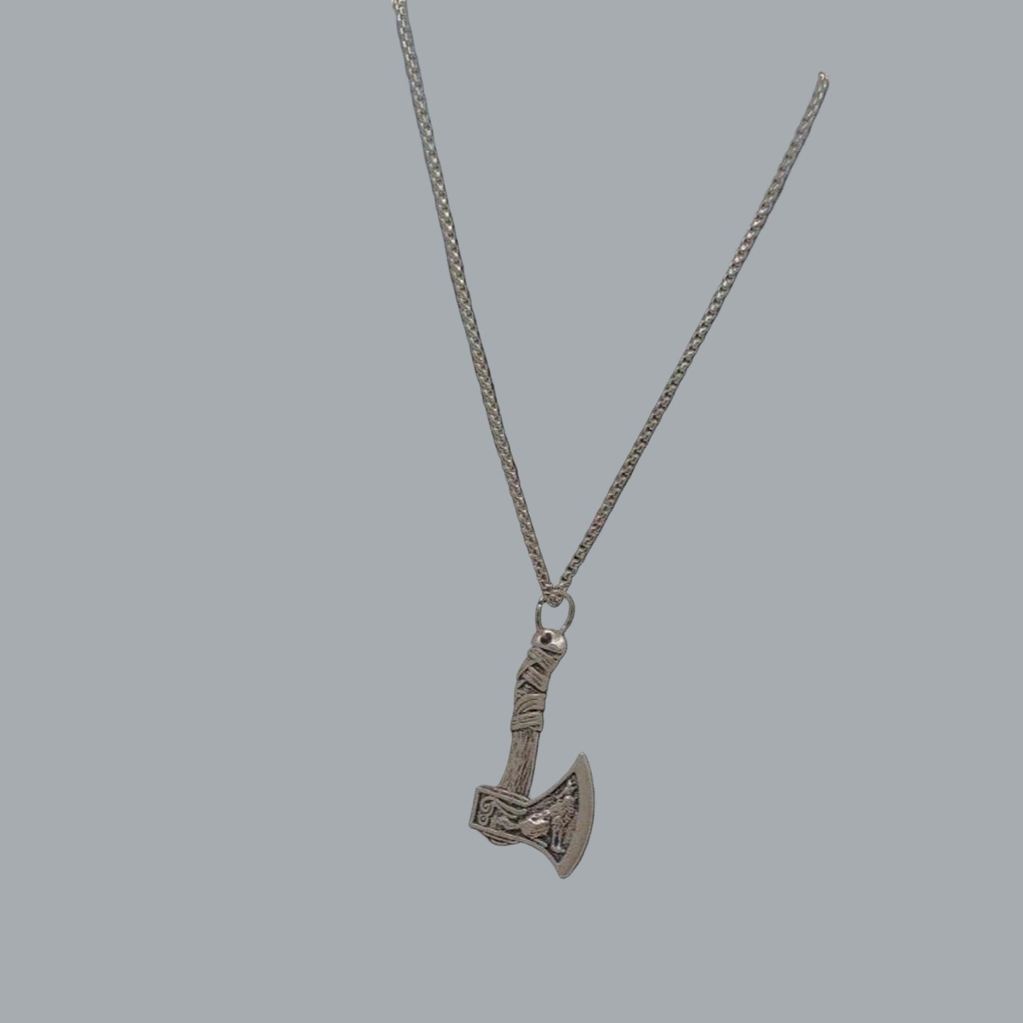 Viking Necklace Wolf Axe Celtic Pendant Nordic Amulet Silvertone 22" Chain