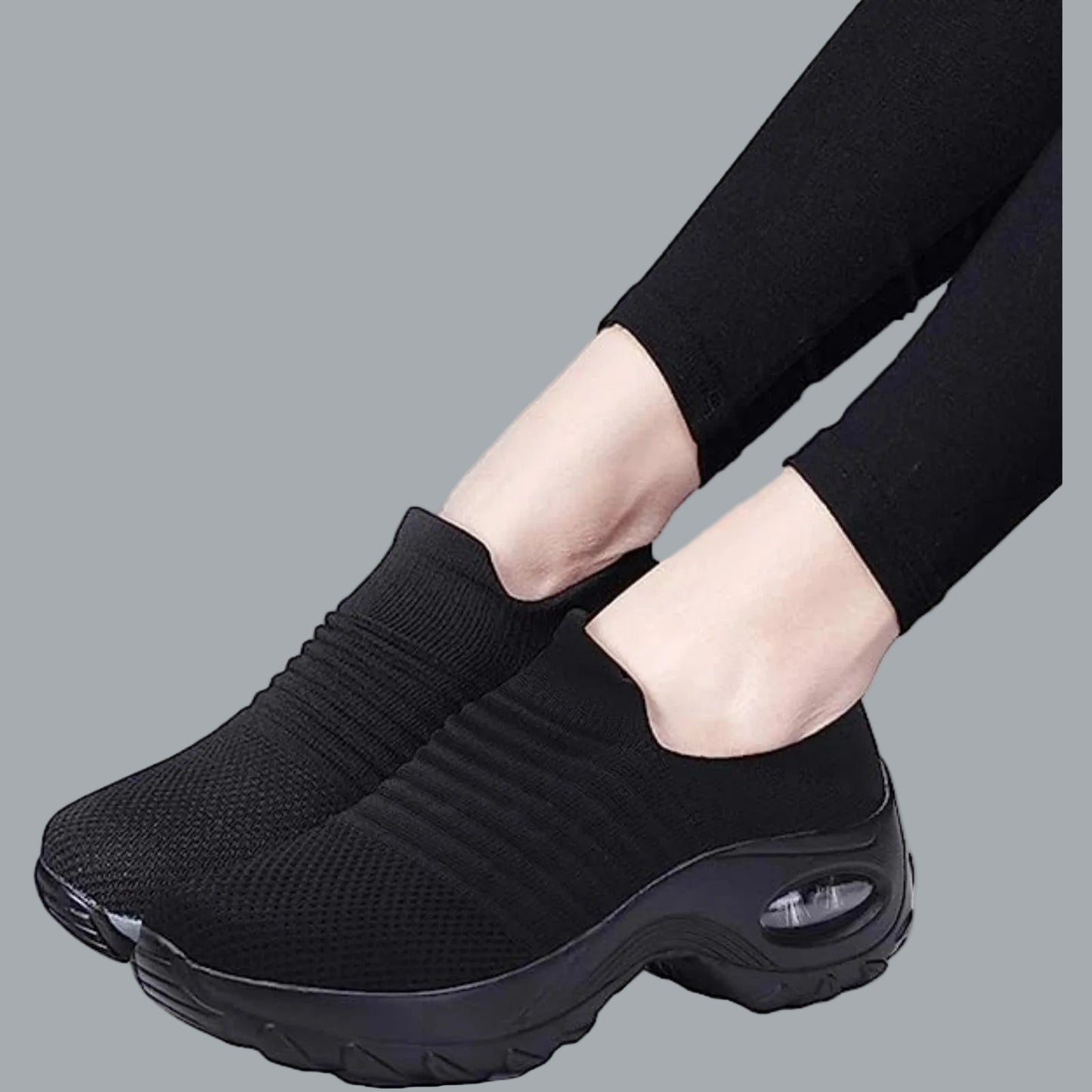Sock Sneakers Comfortable Mesh Slip On Air Cushion Outdoor Shoes Black US 8.5