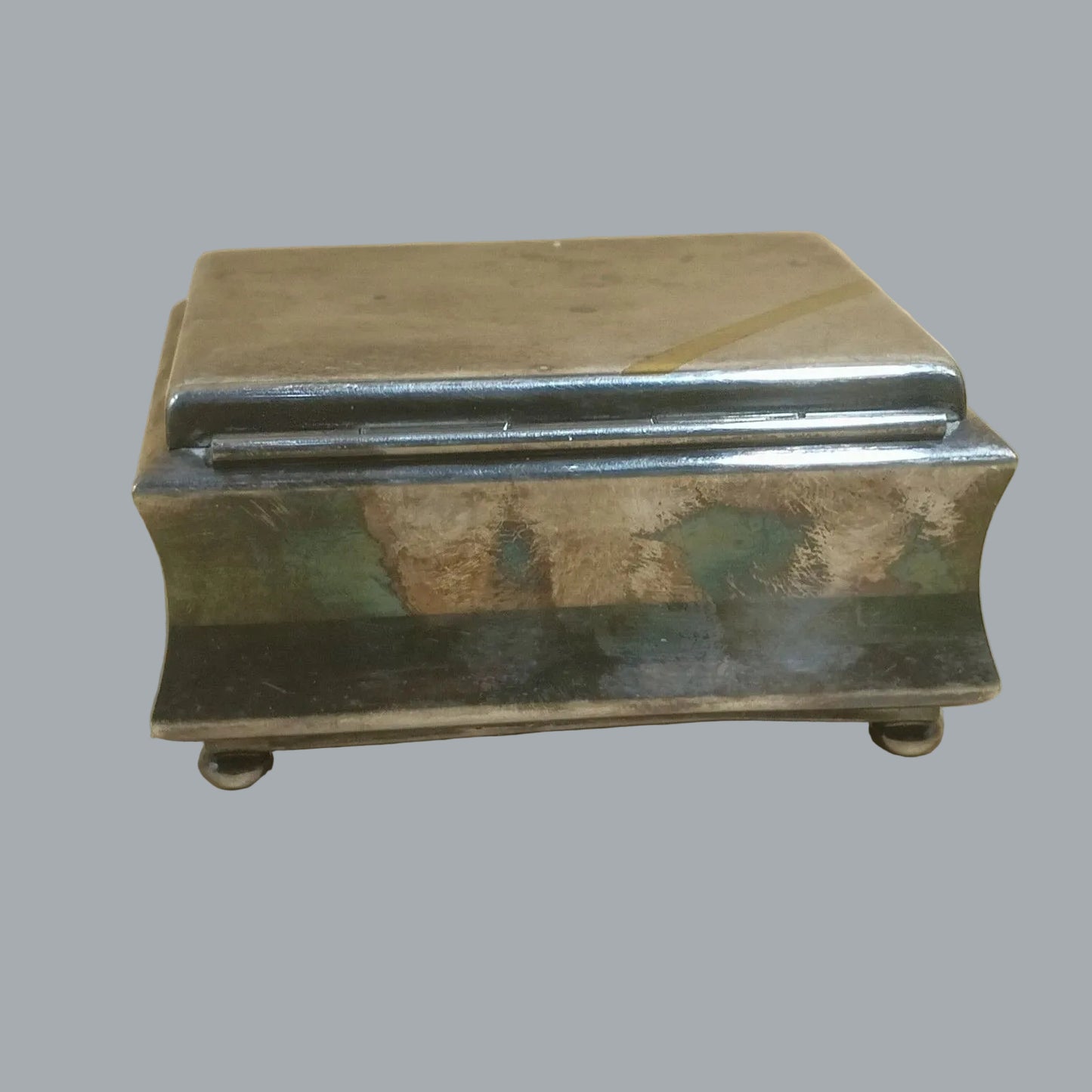 WMF Ikora Germany Silverplate Trinket Box w/ Wood Insert 4"x4"