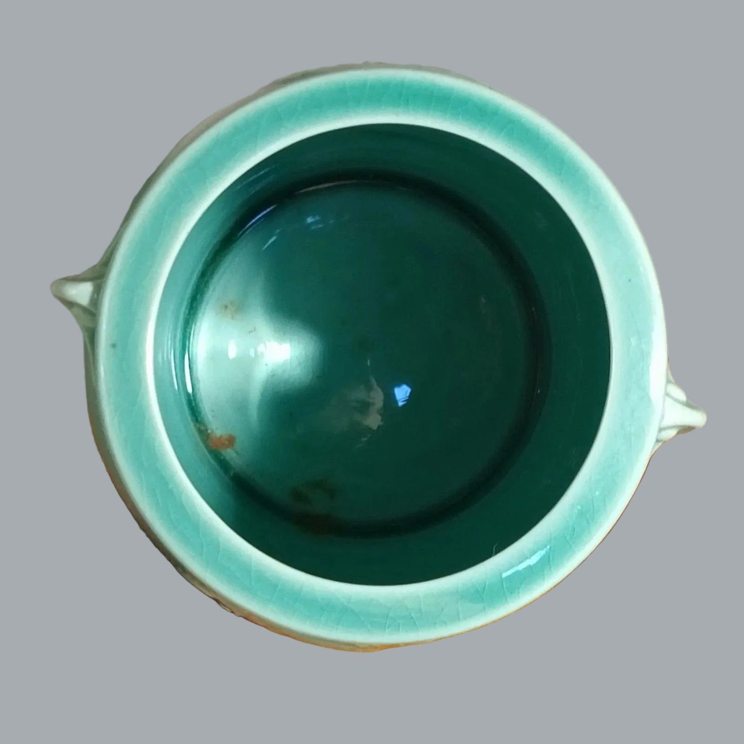 Vintage Celadon Dragon Phoenix Vase Crackle Glaze 5" Turquoise