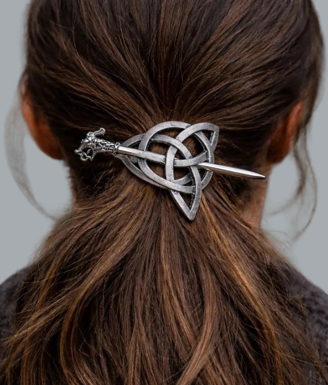 Celtic Knot Hair Slide Barrette Silver Tone 3x2 Renaissance Faire