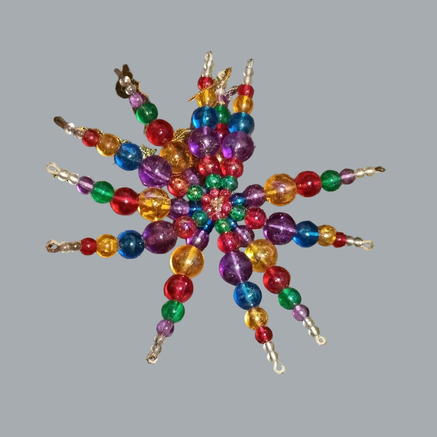 Rainbow Beaded Starburst Ornament 5” Round Holiday Suncatcher Decor