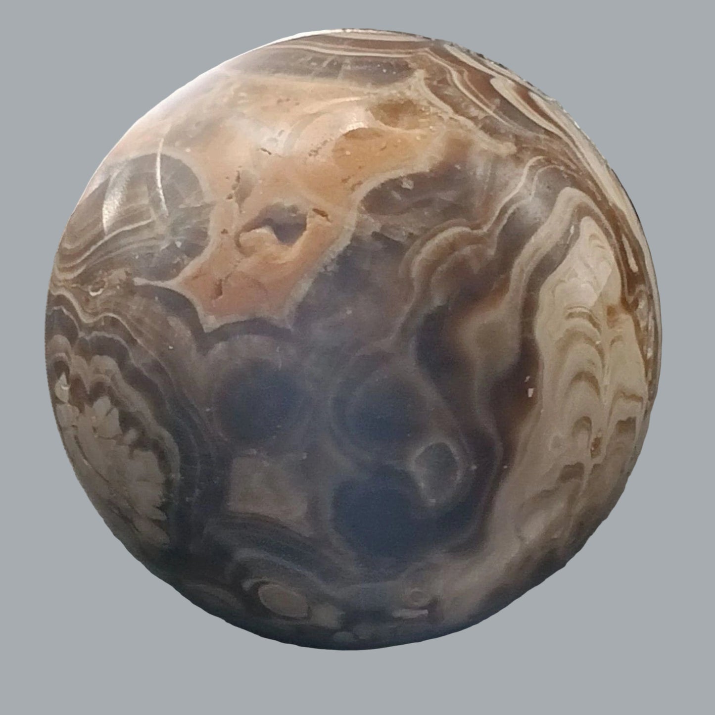 Brown Cream Orbicular Ocean Jasper Druzy Geode Sphere Crystal Reiki Madagascar