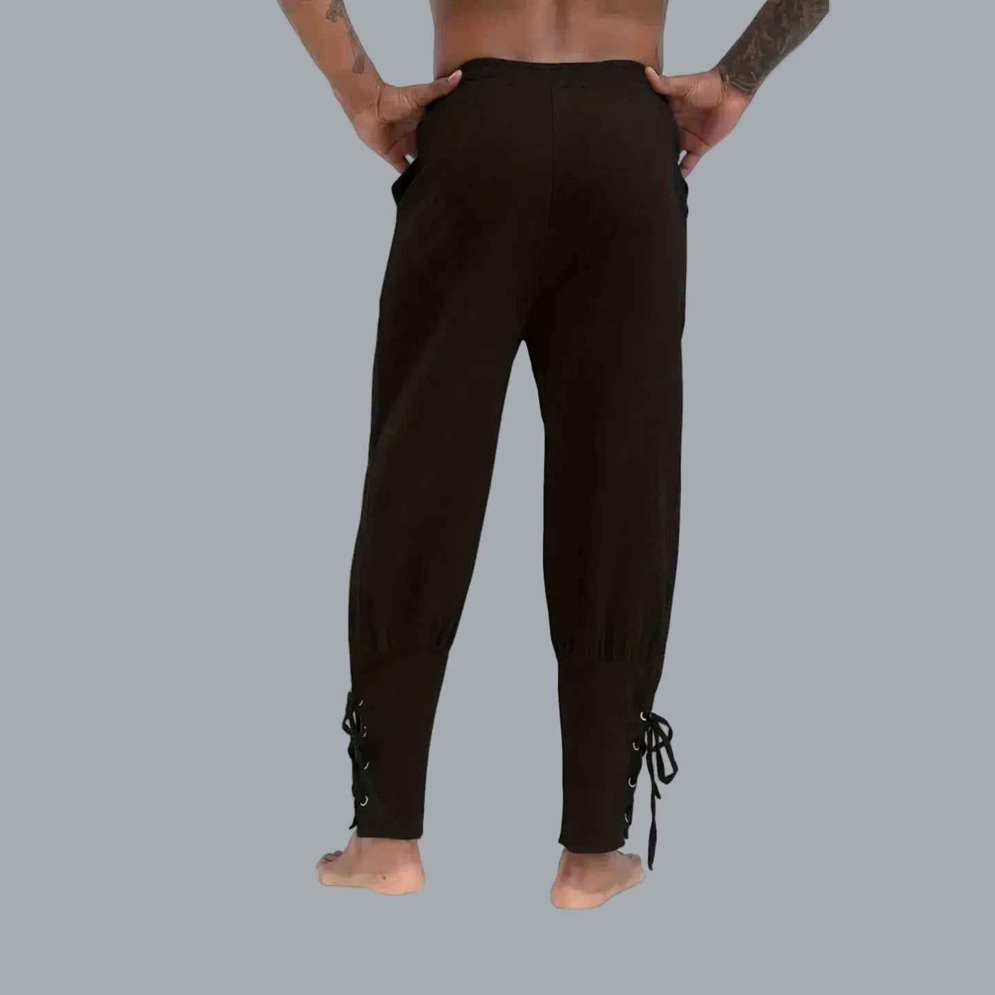 Cotton & Linen Lace Up Bottom Medieval Cosplay Pirate Pants black XXL US 38
