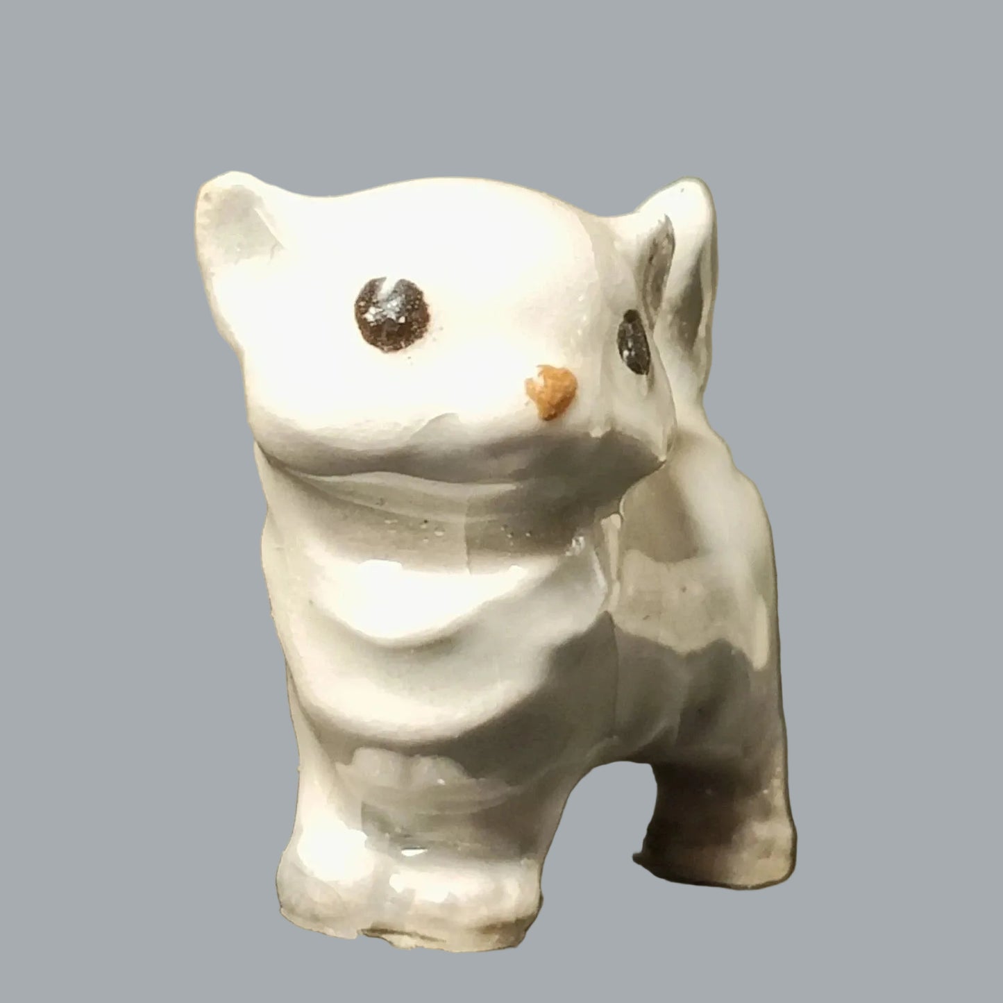 Mini White Ceramic Cat & Kitten Figurines Pair 1.5” & 0.75” Vintage