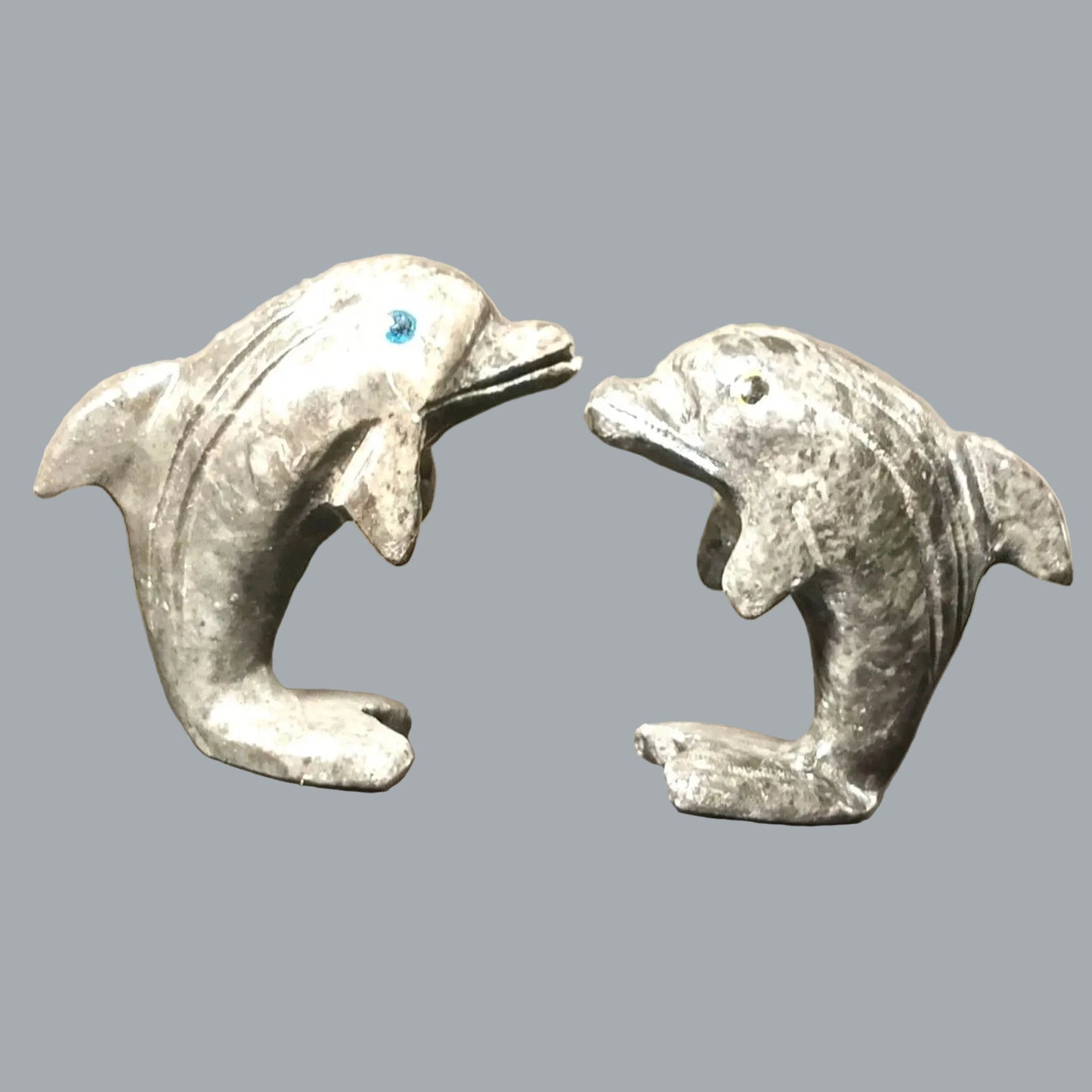 Vintage Peruvian Carved Stone Dolphin Figurines Pair 1.25" Mini