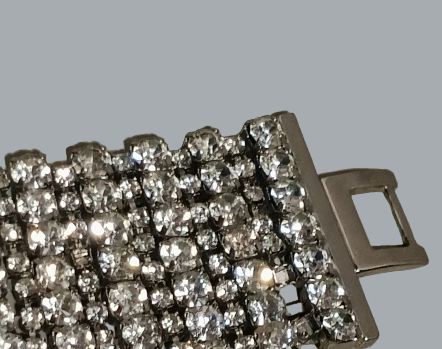 Vintage 7-Row Rhinestone Bracelet Silver Tone Box Clasp 6.5” x 1”