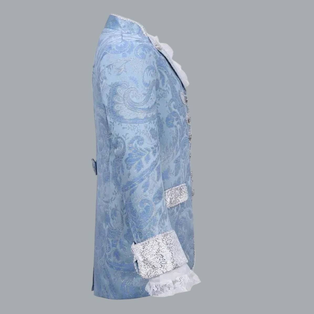 Men's Rococo Court Suit Light Blue Elegant 3PC Tailcoat Vest Pants Set 46-48