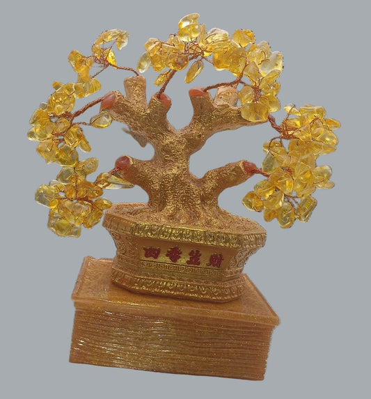 Yellow Gemstone Tree in Gold Pot – Prosperity Crystal Decor & Gift Idea