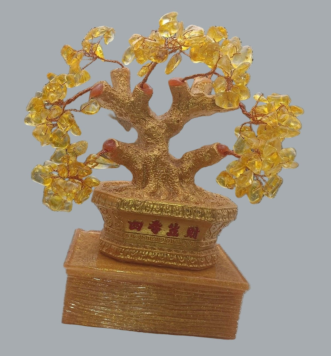 Yellow Gemstone Tree in Gold Pot – Prosperity Crystal Decor & Gift Idea