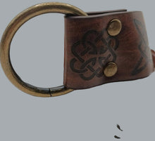 Load image into Gallery viewer, New Celtic Knot Brown Leather D-Ring Belt - 62&quot; Medieval/Viking Style
