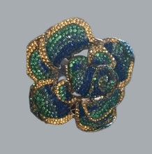 Load image into Gallery viewer, Sparkling Blue Crystal Rose Brooch, Silvertone 4&quot; Flower Pin
