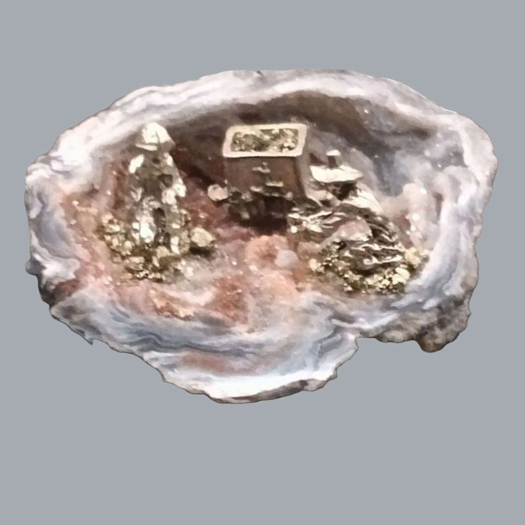 Handcrafted Agate Geode Diorama with Pewter Miner Figures