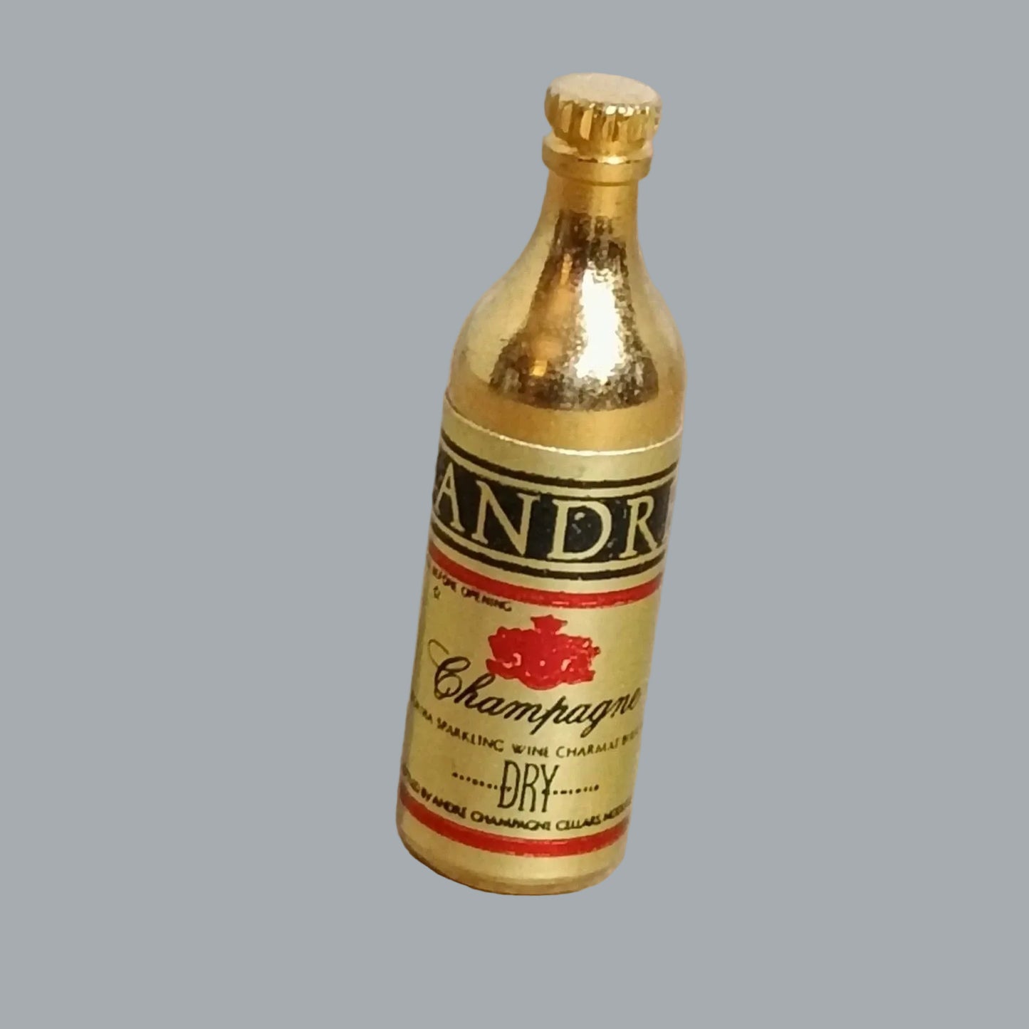 Dollhouse Mini Champagne Tray Set 1” Bottle + 3 Glasses Goldtone Metal