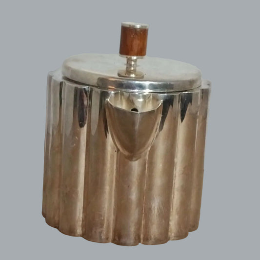 Modernist silverplate teapot wood handle Made in India 5in tall