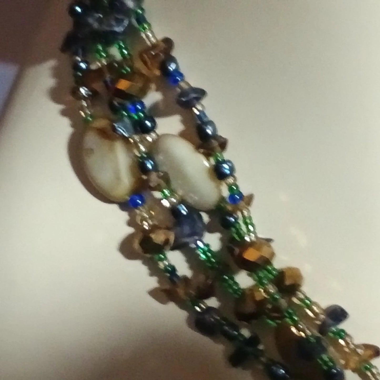 Boho Multistrand Beaded Art Glass Pendant Necklace Statement