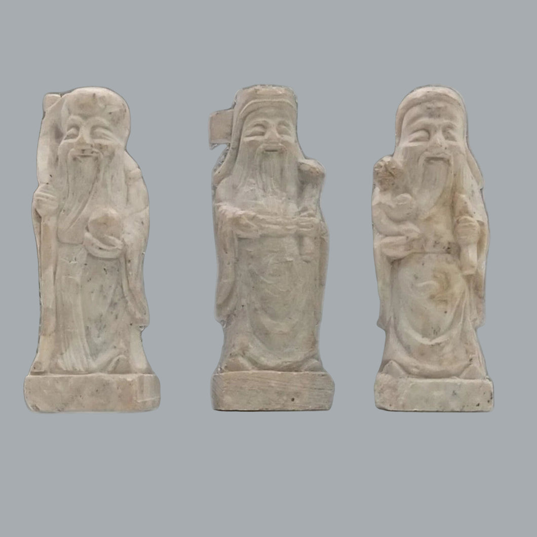Set of 3 Resin Fu Lu Shou Chinese Immortal Figurines Faux Stone 3.5