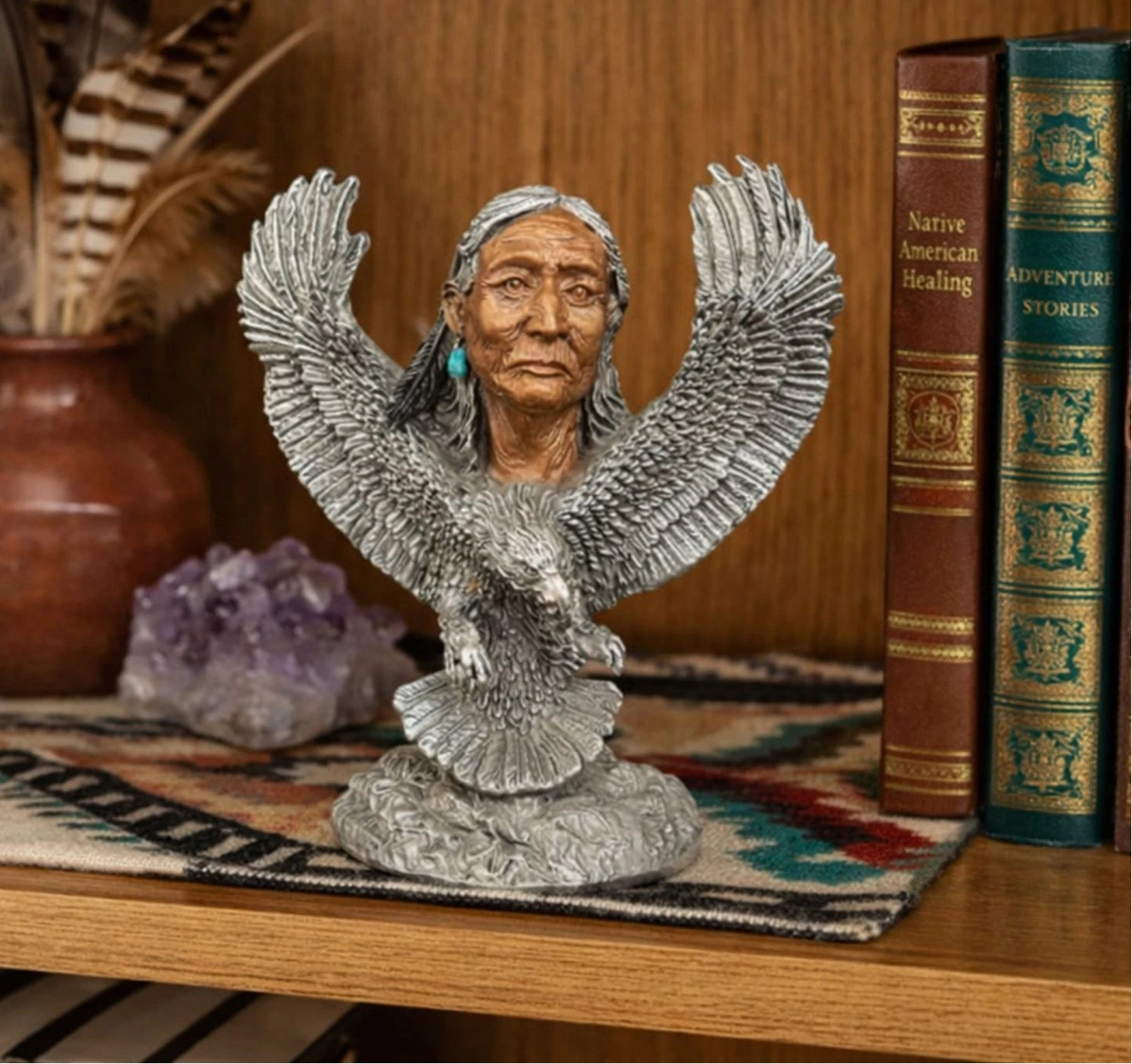 Greg Neeley Pewter Eagle Spirit Guide Native American Sculpture 4.5"