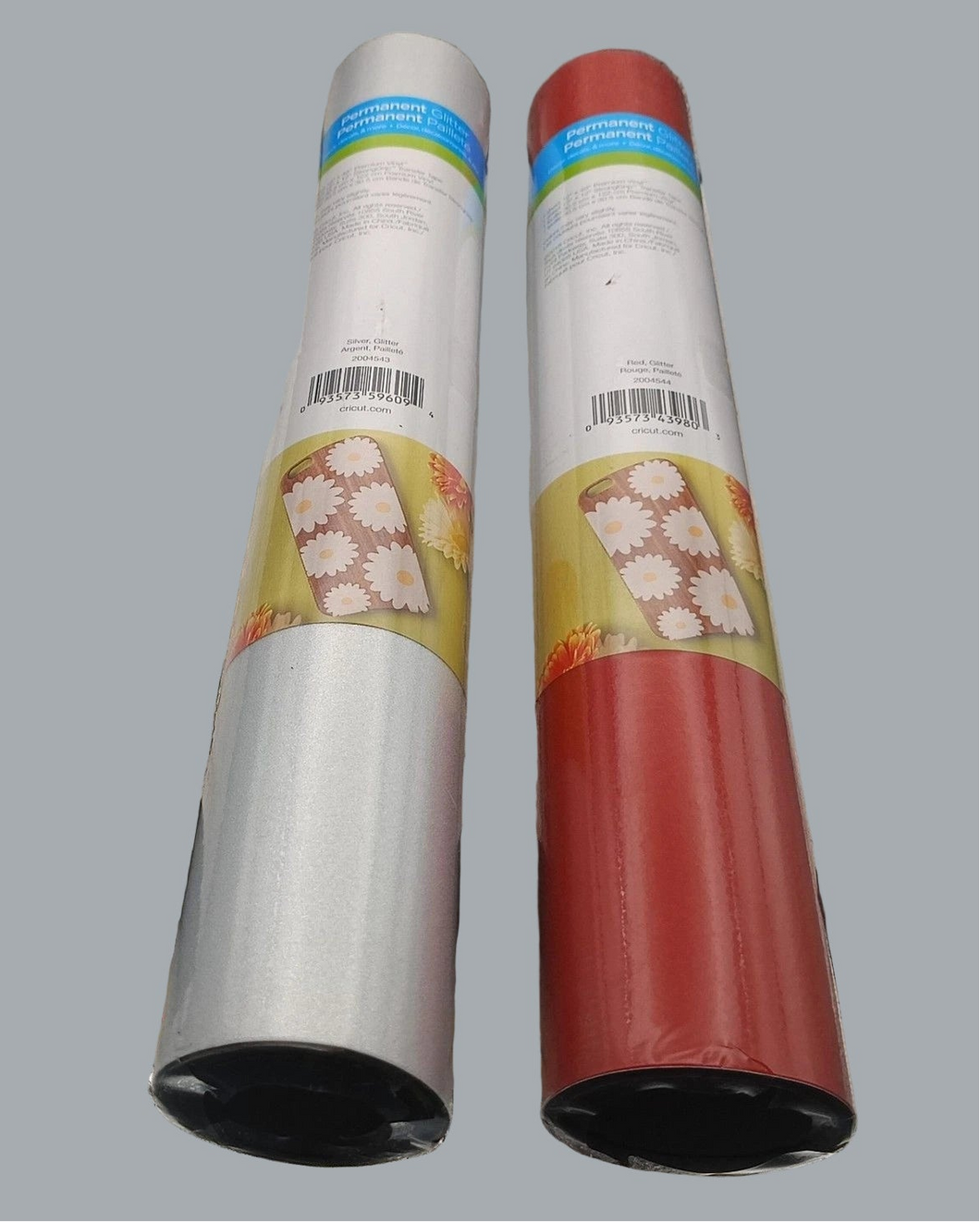 2 Cricut Premium Shimmer Vinyl Rolls Red & Silver Permanent 12