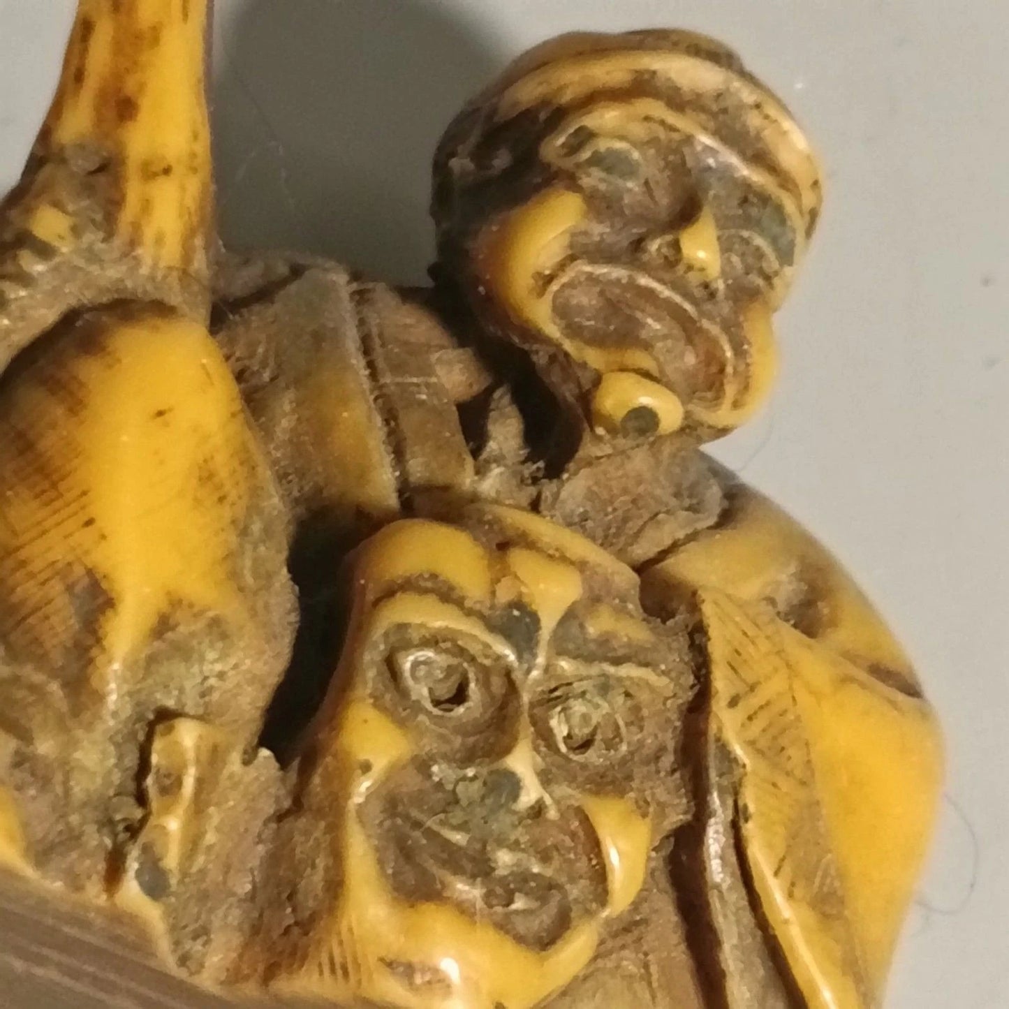 Vintage Asian Netsuke Style Double Face Elder Miniature 1.5"