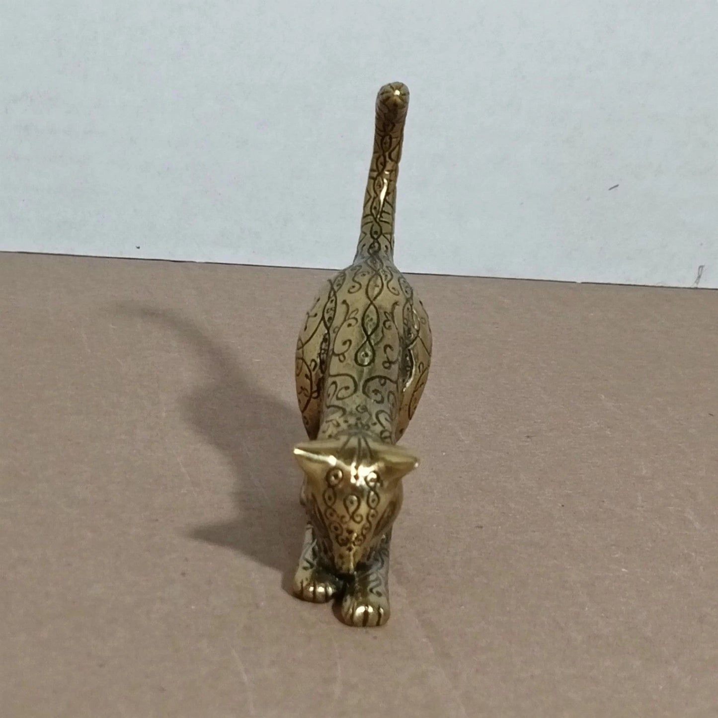 Franklin Mint (Asian) Brass Cat Figurine 1986 Curio Cabinet Cats 4.5"