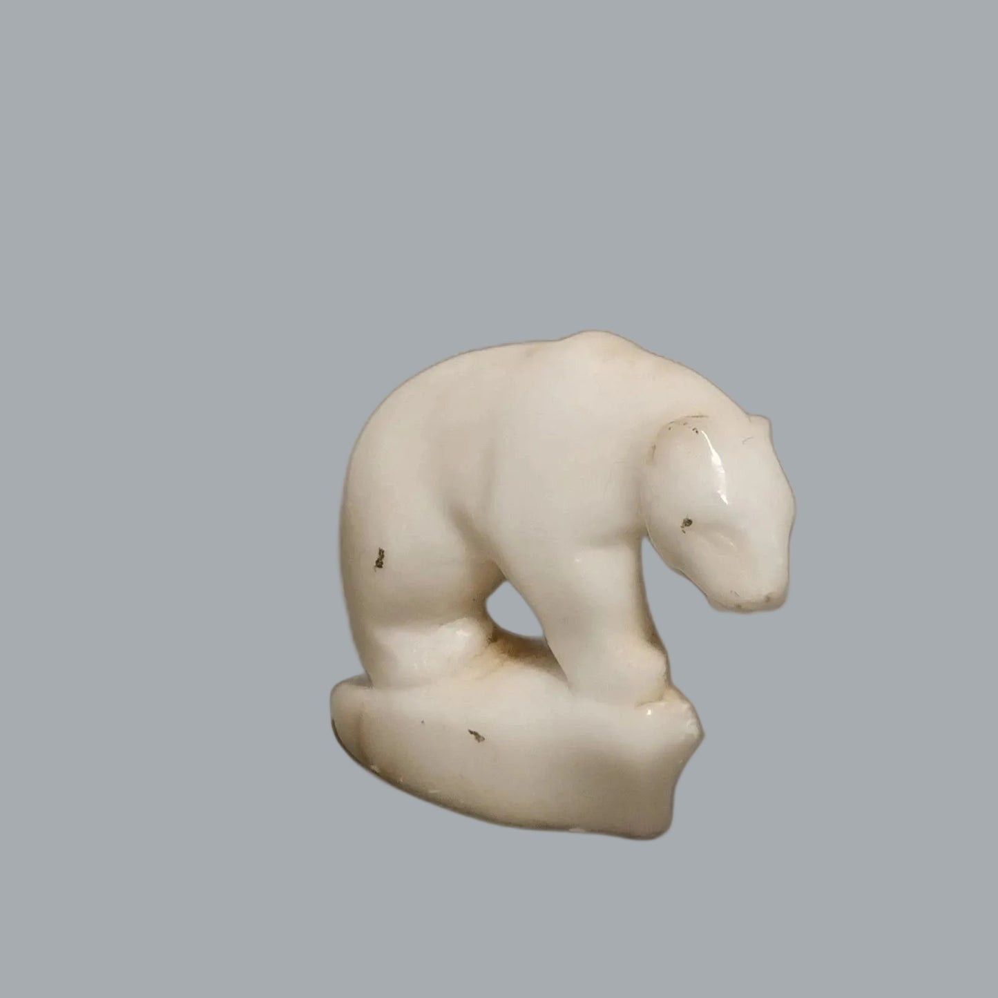 Hand Carved White Stone Polar Bear Figurine 2.5" Mini Wildlife Decor