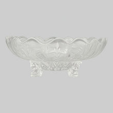 Load image into Gallery viewer, Vintage Indiana Glass Wheat Leaf 3-Footed Bowl 10&quot; Clear Etched Crystal Unmarked
