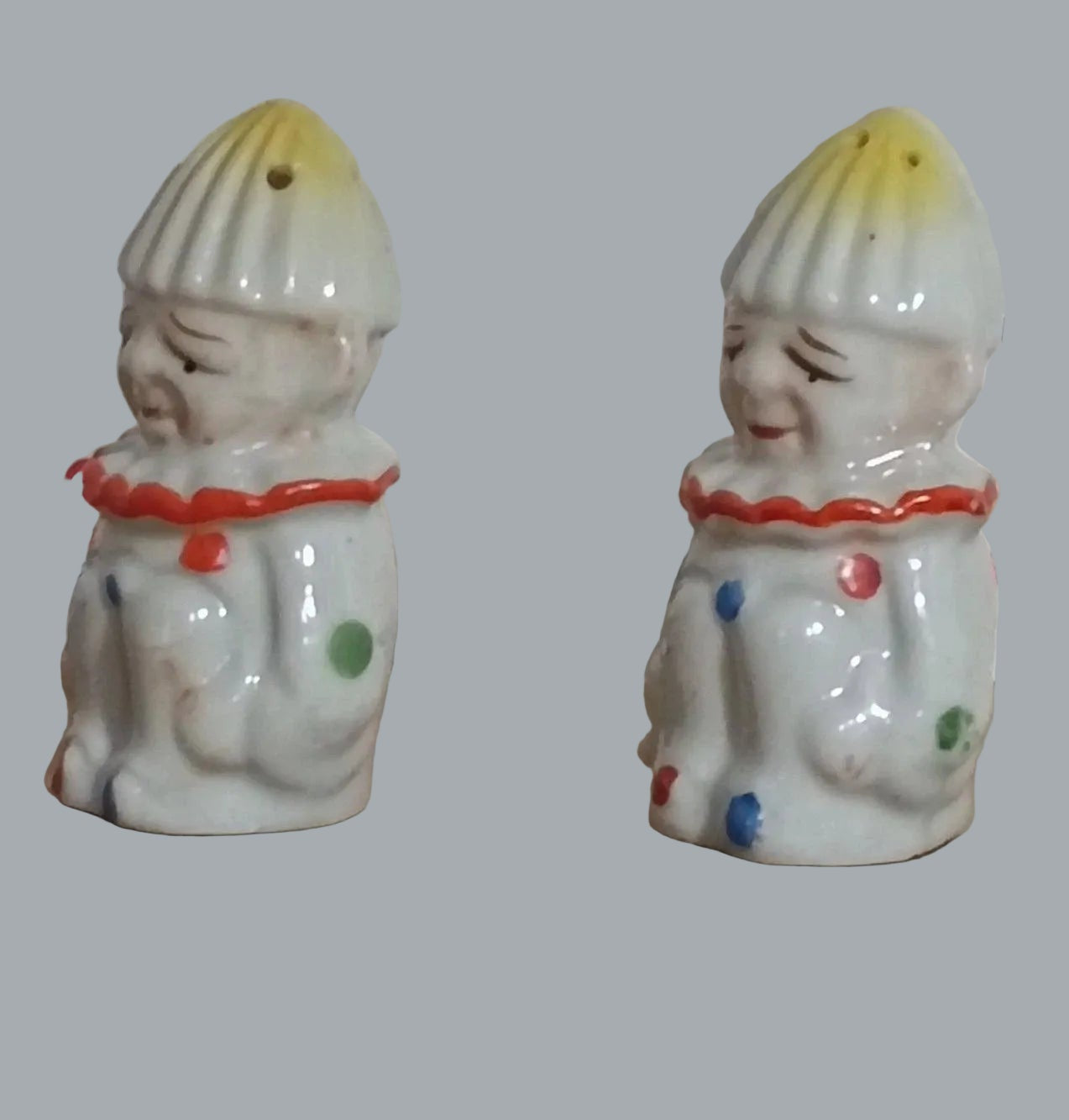 Vintage Japan Mini Clown Salt Pepper Shakers Hand Painted Pair