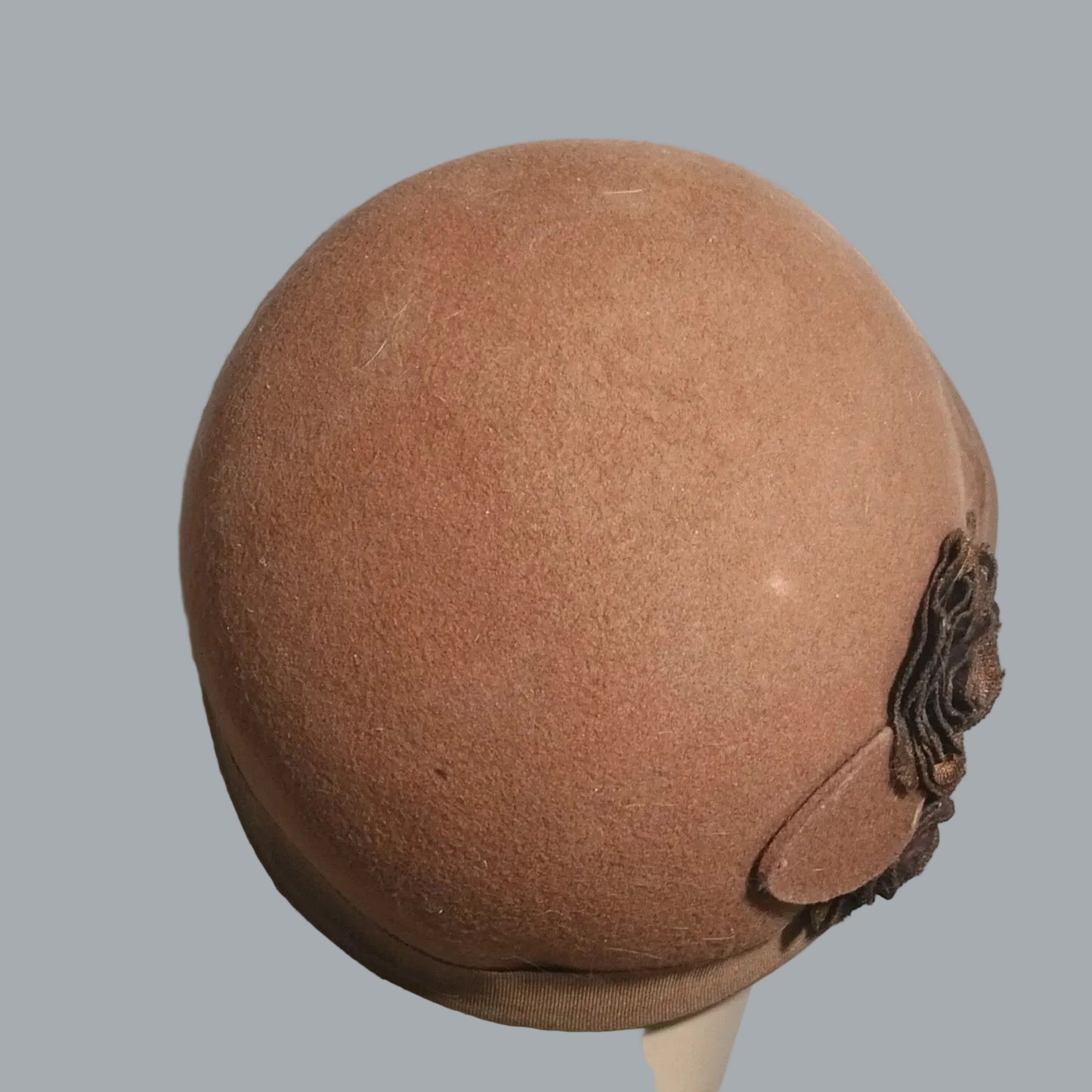 Nine West Brown Wool Felt Cloche Hat w/ Rosette Trim One Size