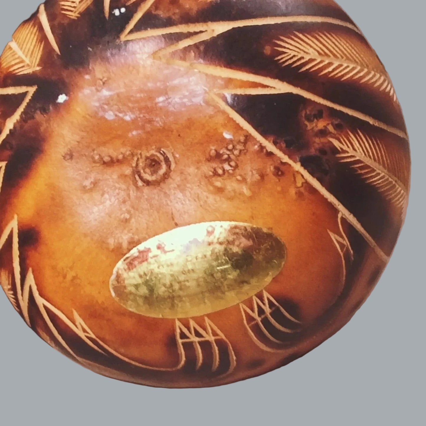 Vintage Inca Design Owl Gourd Hand Painted Andean Folk Art 4x4