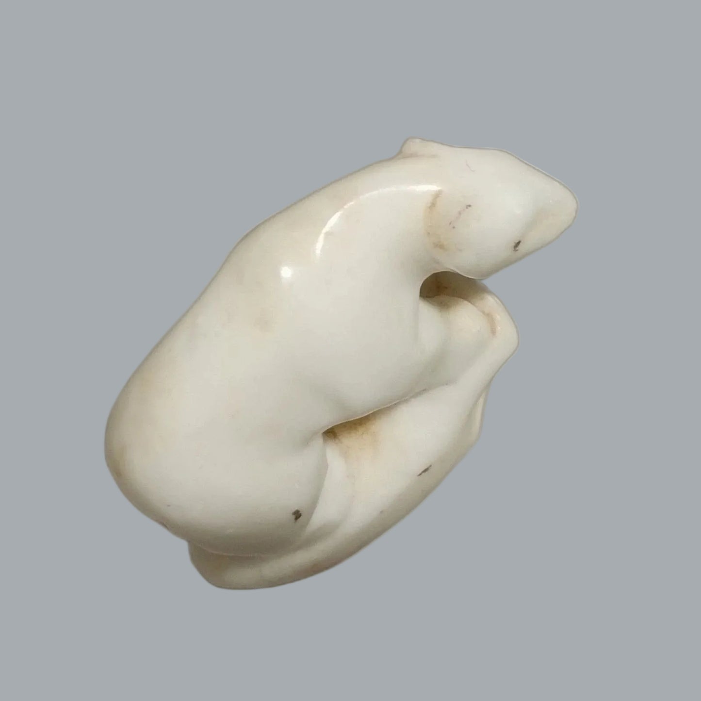 Hand Carved White Stone Polar Bear Figurine 2.5" Mini Wildlife Decor