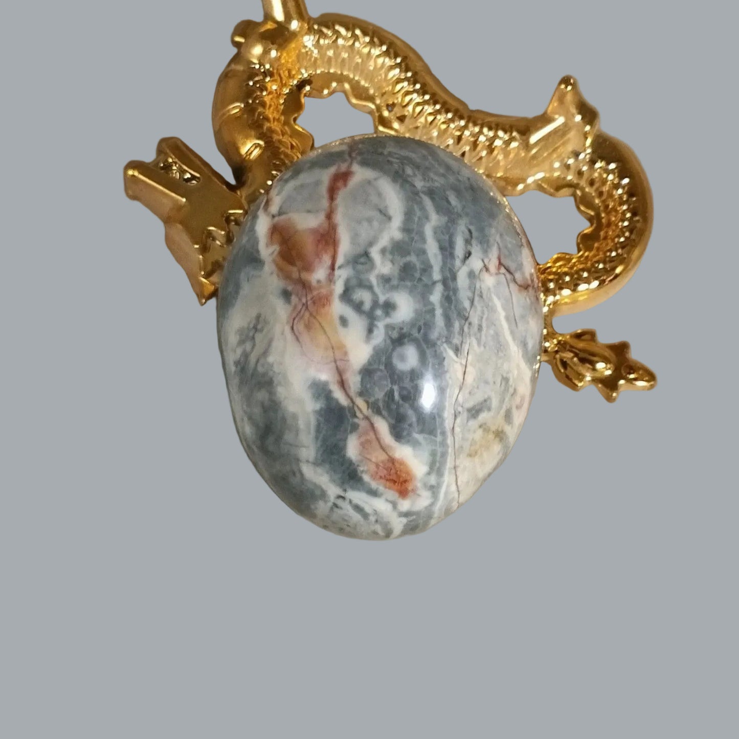 3" Polished Natural Stone Egg Gray White Red Stone