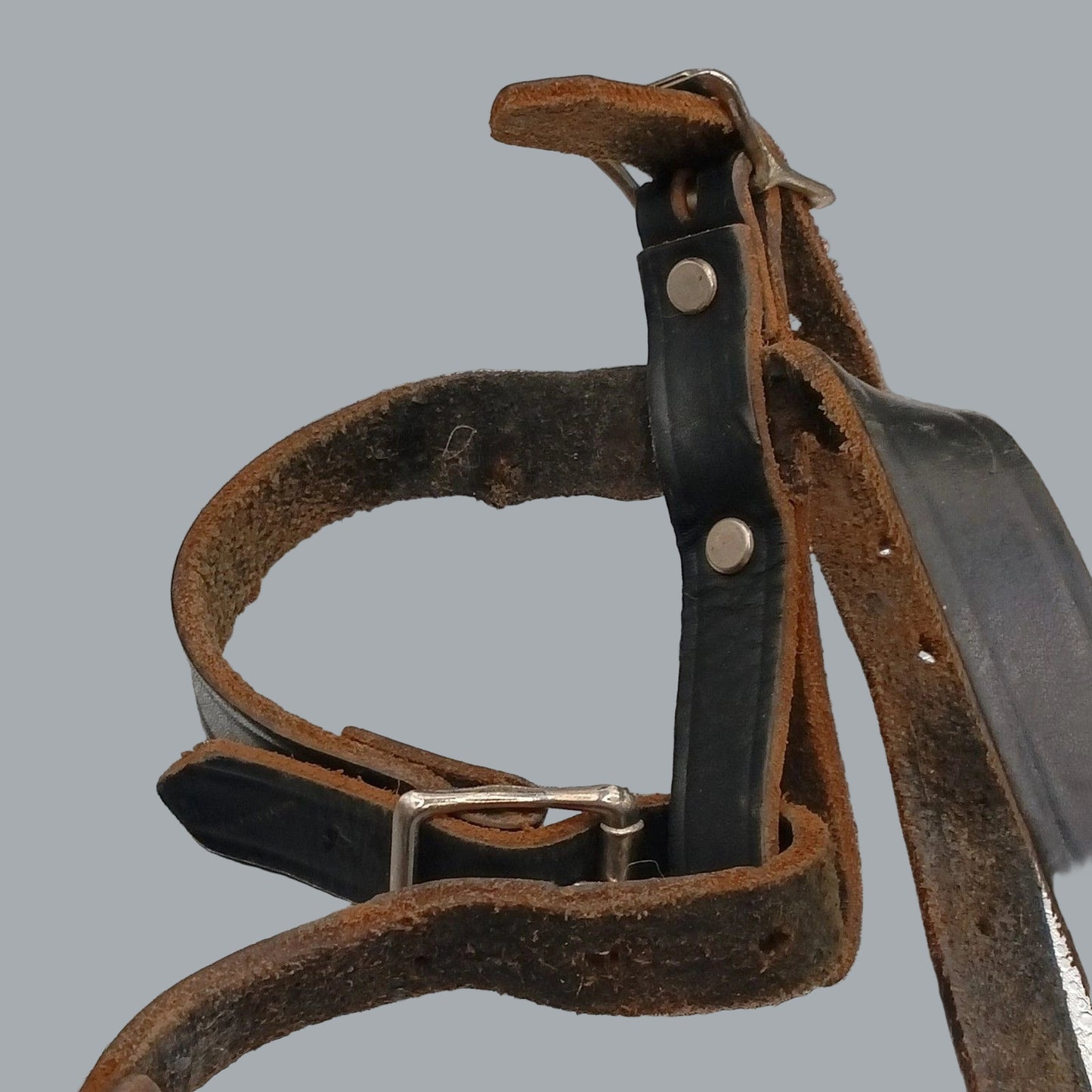 Vintage Vented Black Leather Dog Muzzle with Buckle Straps