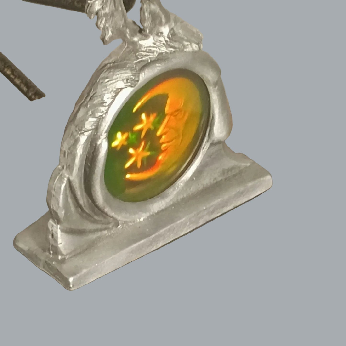 Greg Neeley Pewter Unicorn on Agate Slice Moon & Stars Hologram #4492