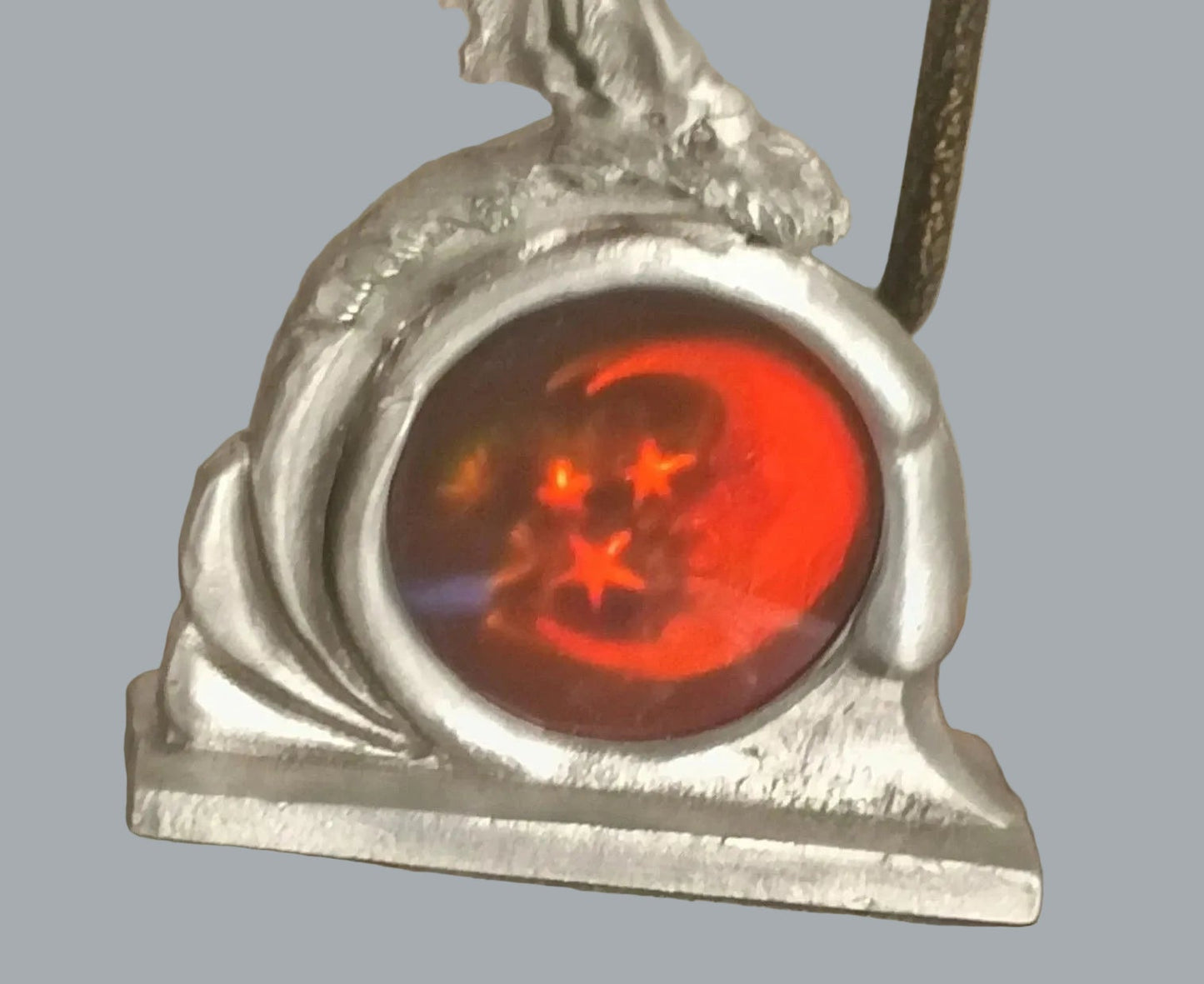 Greg Neeley Pewter Unicorn on Agate Slice Moon & Stars Hologram #4492