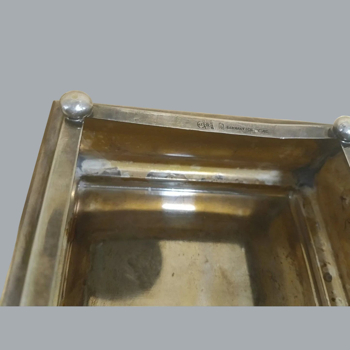 WMF Ikora Germany Silverplate Trinket Box w/ Wood Insert 4"x4"